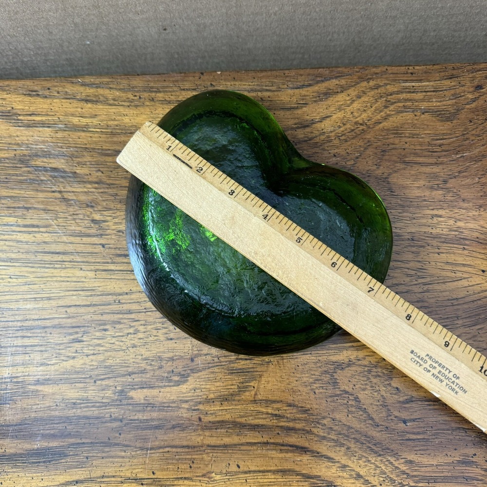 Vintage 70's Blenko Kidney Bean Art Glass Ashtray  Avocado Green‎ Heart - Picture 6 of 8